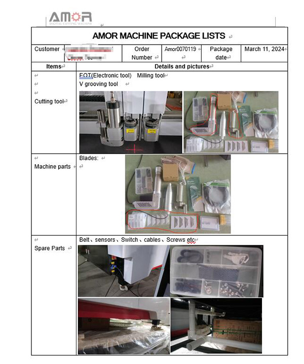 Detailed Packing List for Oscillating Knife Cutter